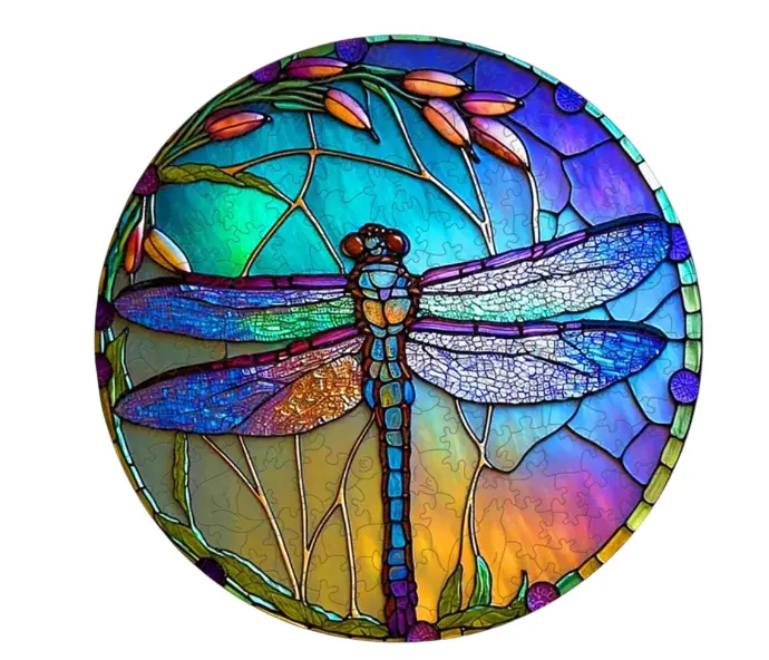 Puzzle en Bois Libellule Vitrail Colorée 300 Pièces