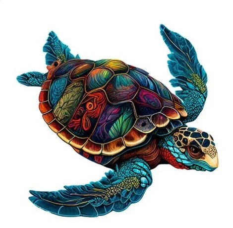 Puzzles en Bois - Pièces de Puzzle en Bois de Tortue de Mer de Forme Unique Colorée A3