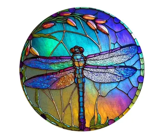 Puzzle en Bois Libellule Vitrail Colorée 300 Pièces