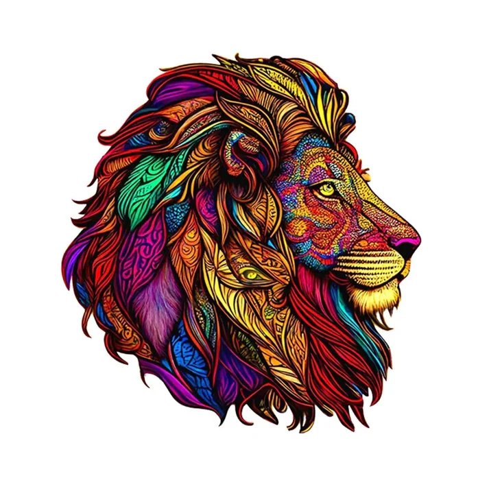 Puzzle en Bois tête de lion colorée A3